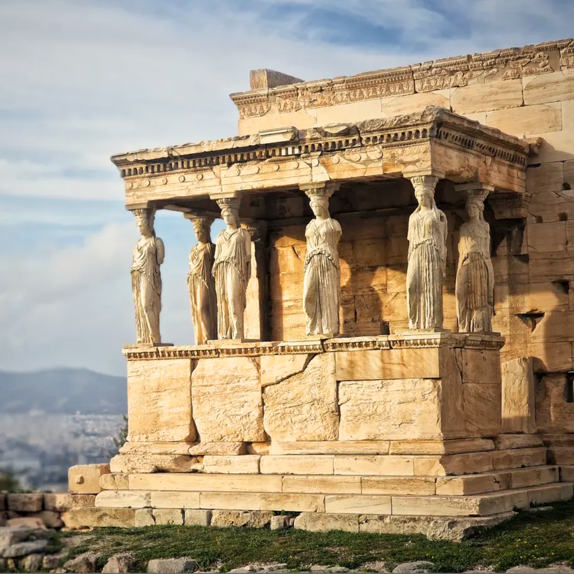 Caryatid statues of the Erechtheion at the Acropolis in Athens, Greece